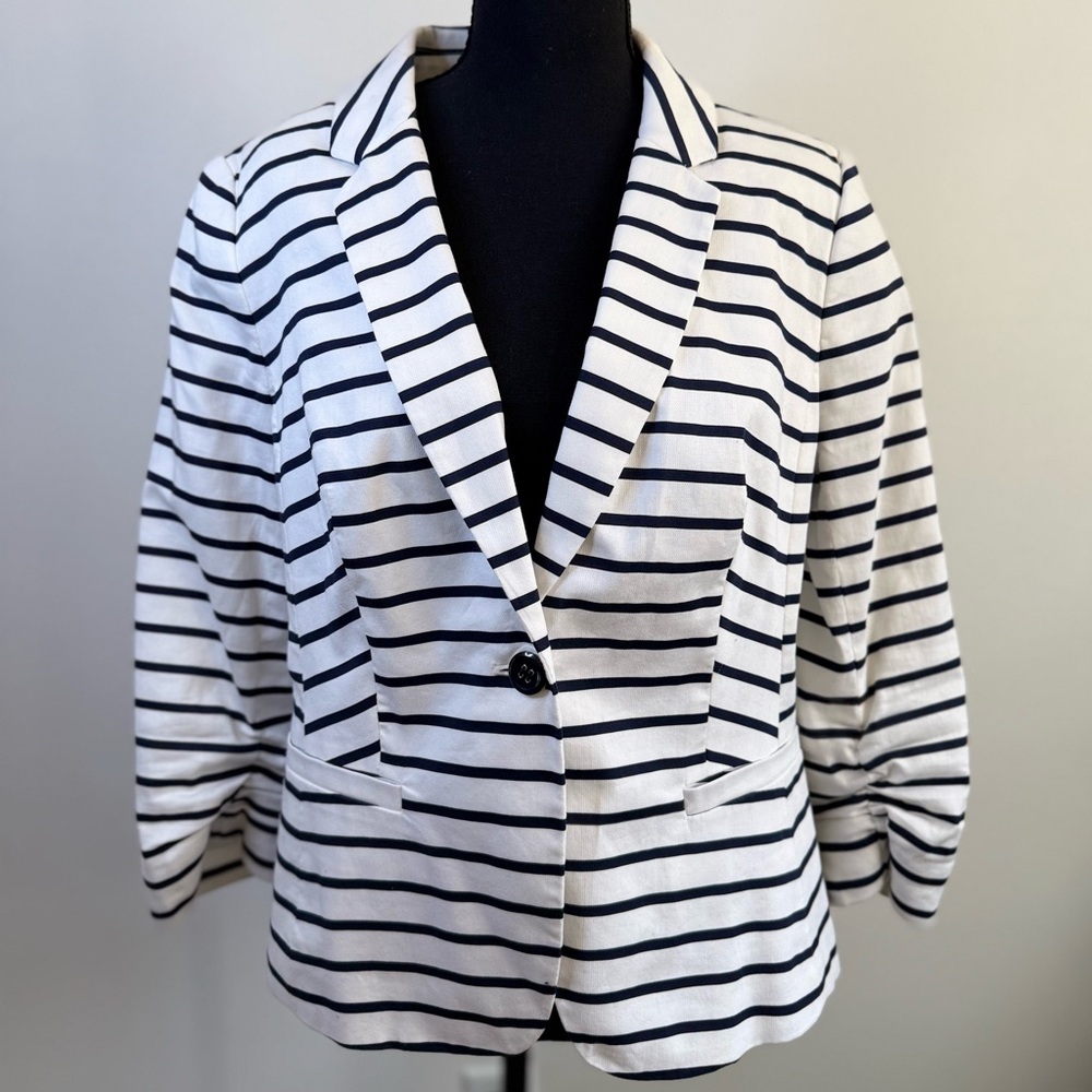 The Limited Striped Blazer White Navy Nautical Stretch Career Chic S